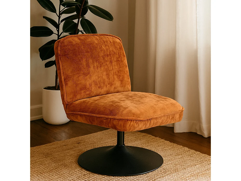 Parbo - Fauteuil pivotant en velours côtelé pied tulipe - Marron