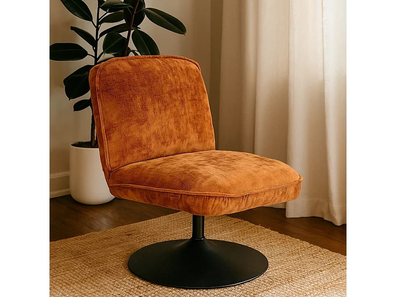 Parbo - Fauteuil pivotant en velours côtelé pied tulipe - Marron