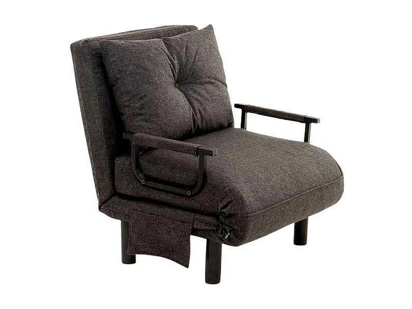 Sillón cama moderno de 1 plaza – 75 x 50 x 75 cm – Gris oscuro – Metal y poliéster