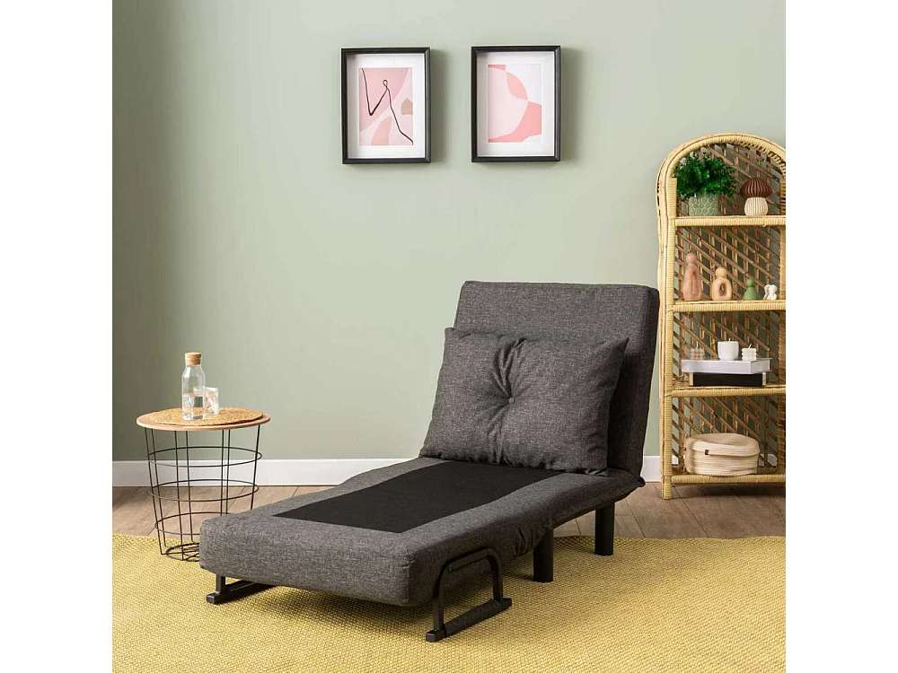 Sillón cama moderno de 1 plaza – 75 x 50 x 75 cm – Gris oscuro – Metal y poliéster