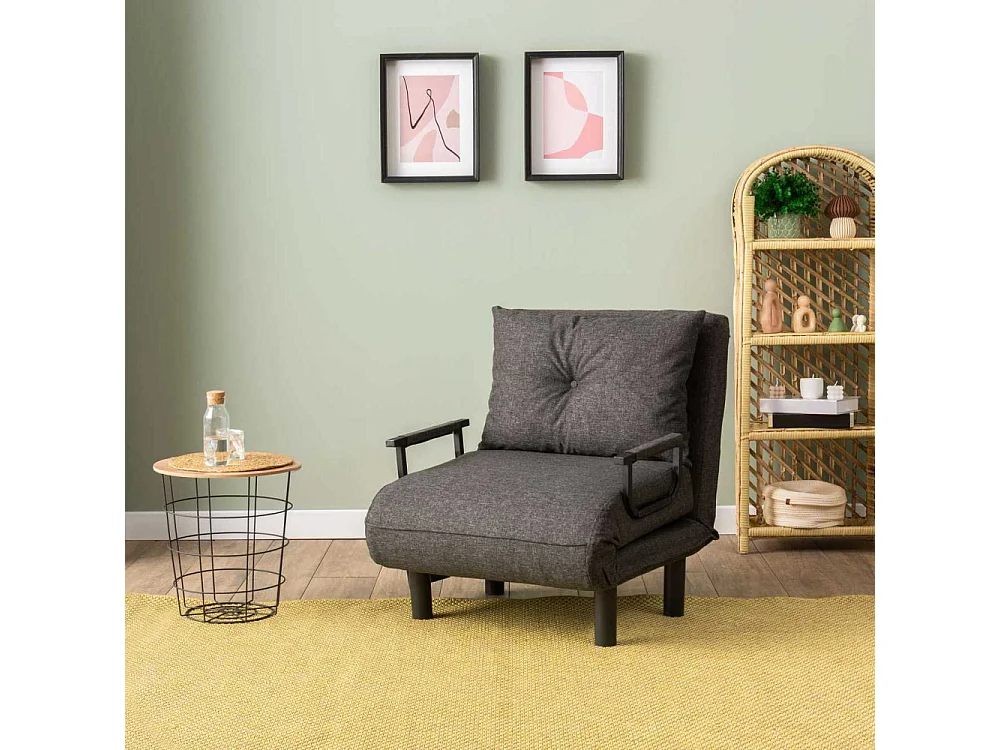 Sillón cama moderno de 1 plaza – 75 x 50 x 75 cm – Gris oscuro – Metal y poliéster