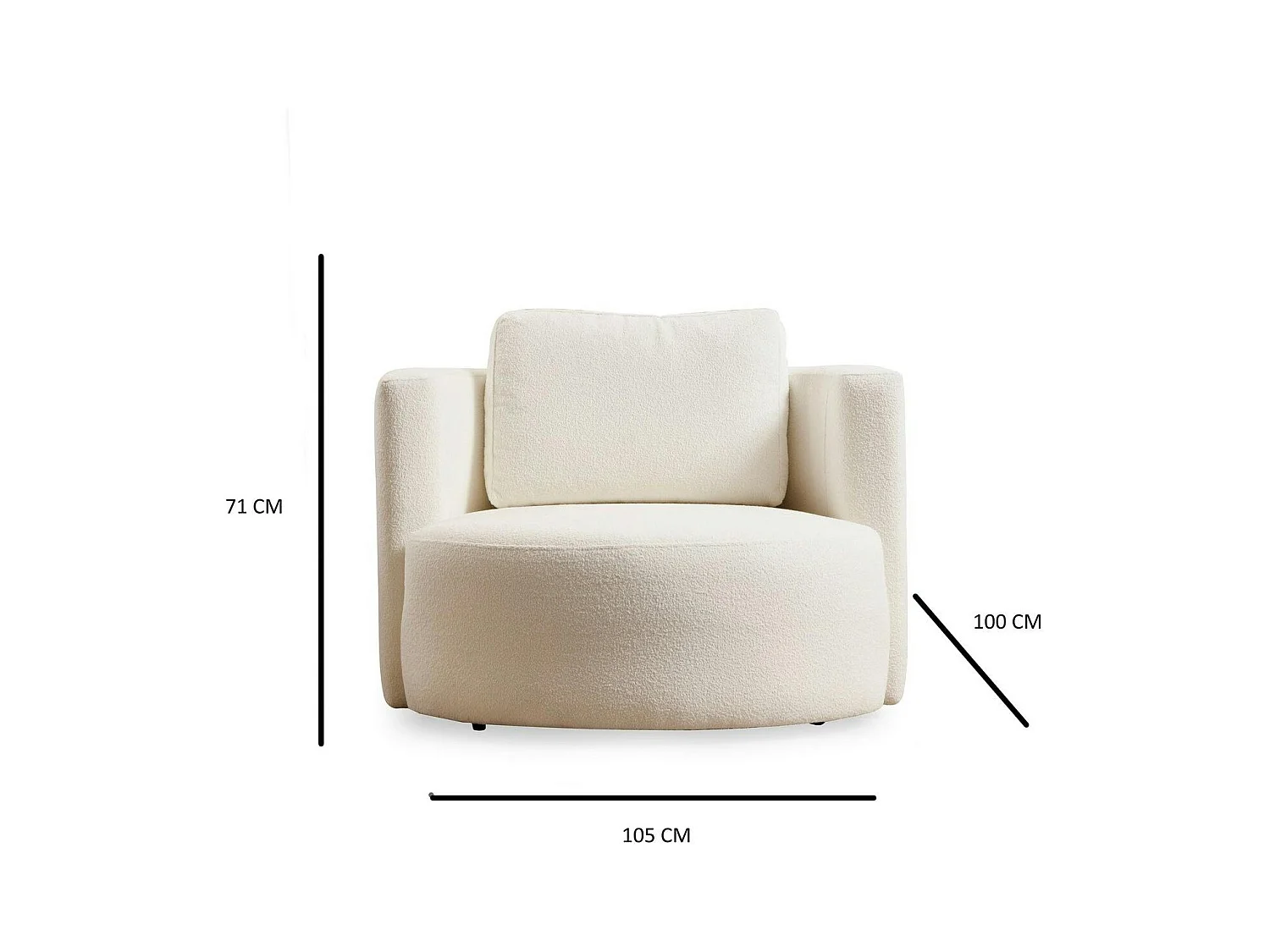 Fauteuil rond blanc crème - tissu bouclette LUCCA