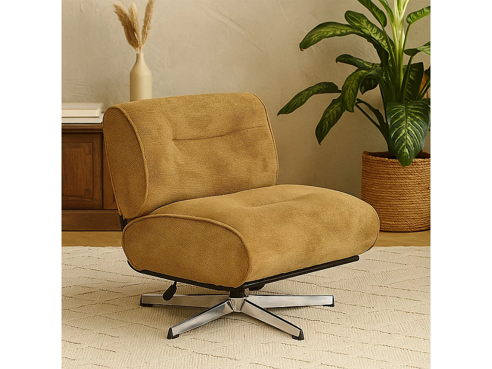 Simon - Fauteuil pivotant en tissu chenille pied étoile - Bronze