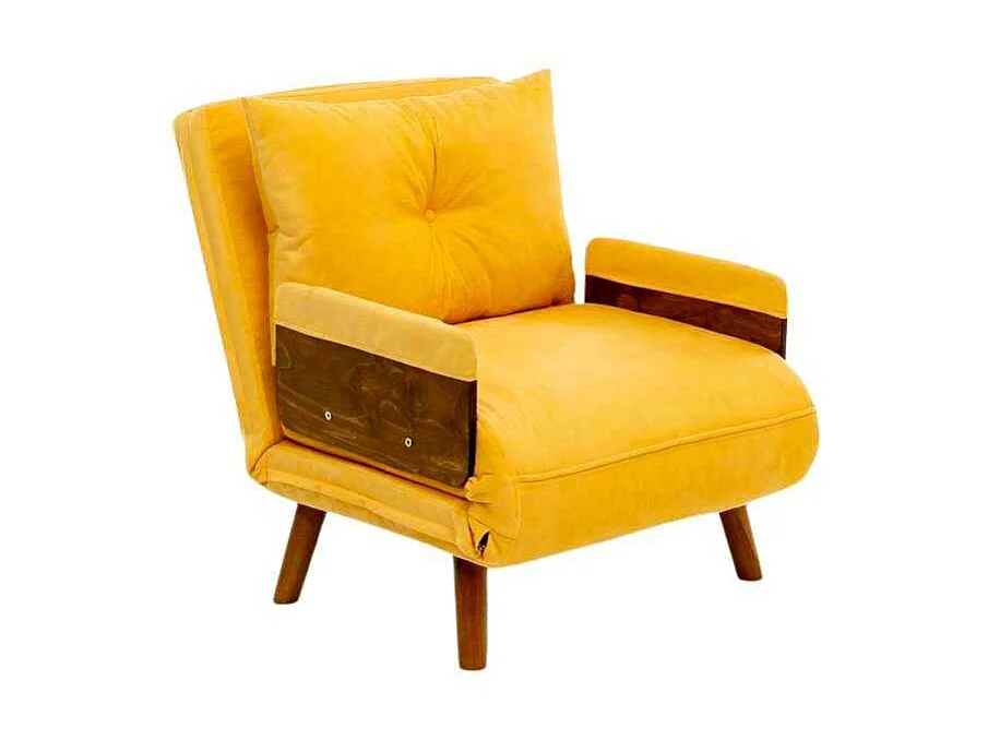 Sillón-cama moderno de 1 plaza – 77 x 70 x 82 cm – Amarillo Mostaza – Metal y Poliéster