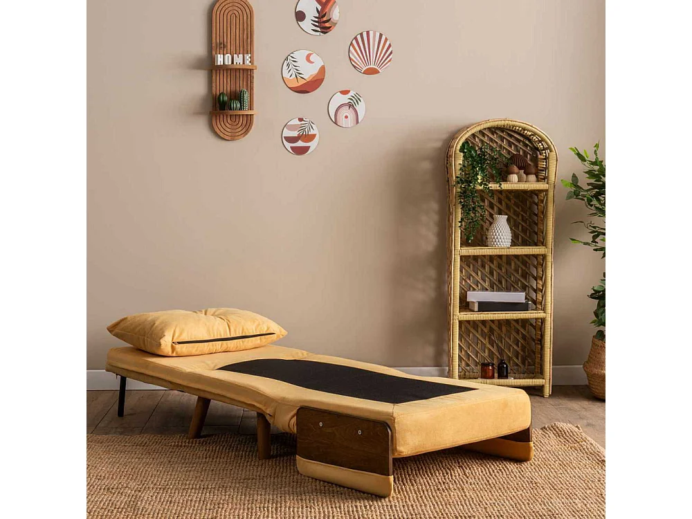 Sillón-cama moderno de 1 plaza – 77 x 70 x 82 cm – Amarillo Mostaza – Metal y Poliéster