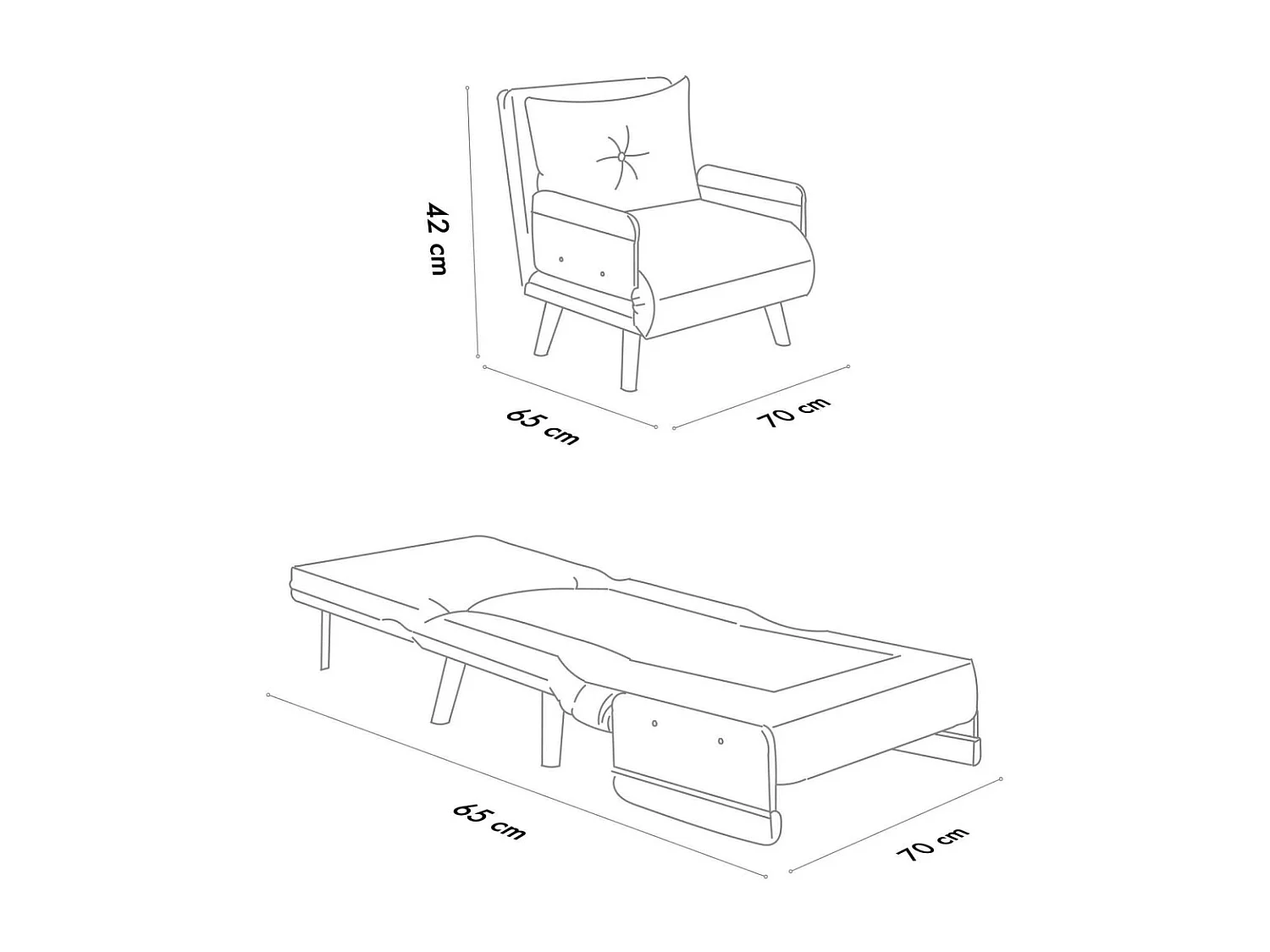 Sillón-cama moderno de 1 plaza – 77 x 70 x 82 cm – Amarillo Mostaza – Metal y Poliéster