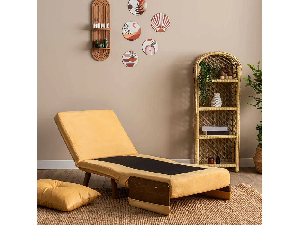 Sillón-cama moderno de 1 plaza – 77 x 70 x 82 cm – Amarillo Mostaza – Metal y Poliéster