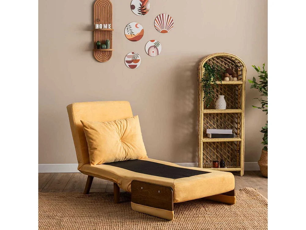 Sillón-cama moderno de 1 plaza – 77 x 70 x 82 cm – Amarillo Mostaza – Metal y Poliéster