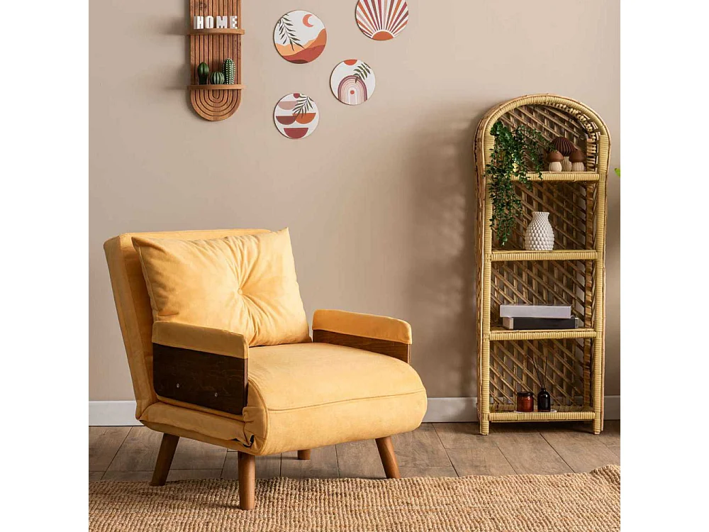 Sillón-cama moderno de 1 plaza – 77 x 70 x 82 cm – Amarillo Mostaza – Metal y Poliéster