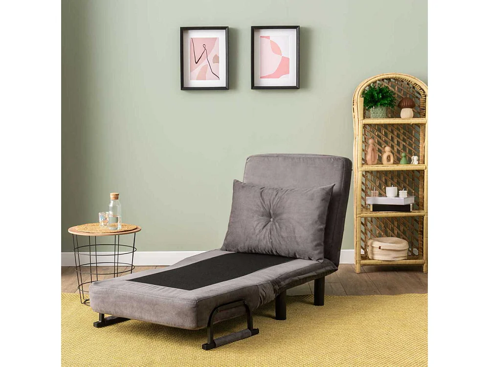 Poltrona-cama de 1 lugar – 75 cm x 50 cm x 75 cm – Cinza – Metal e Poliéster