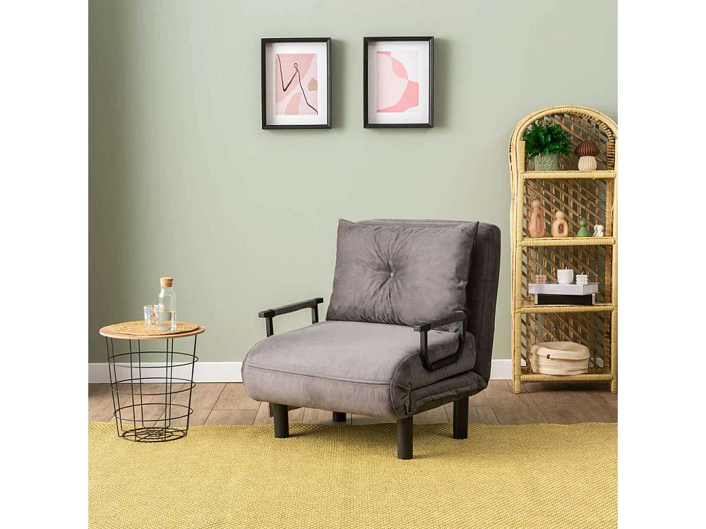 Poltrona-cama de 1 lugar – 75 cm x 50 cm x 75 cm – Cinza – Metal e Poliéster