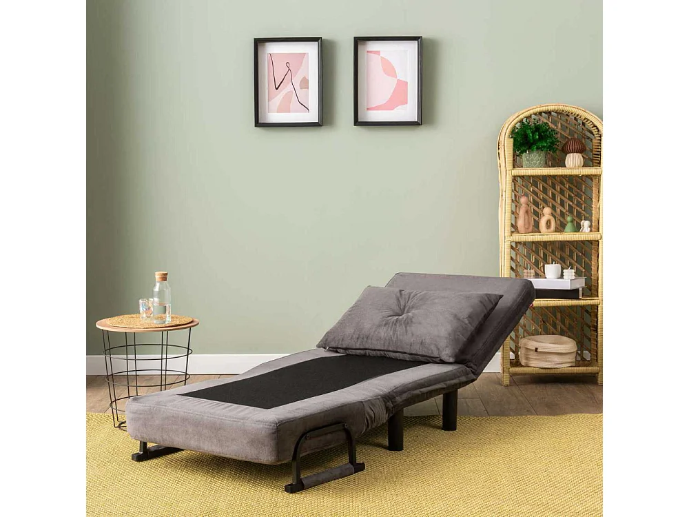Poltrona-cama de 1 lugar – 75 cm x 50 cm x 75 cm – Cinza – Metal e Poliéster