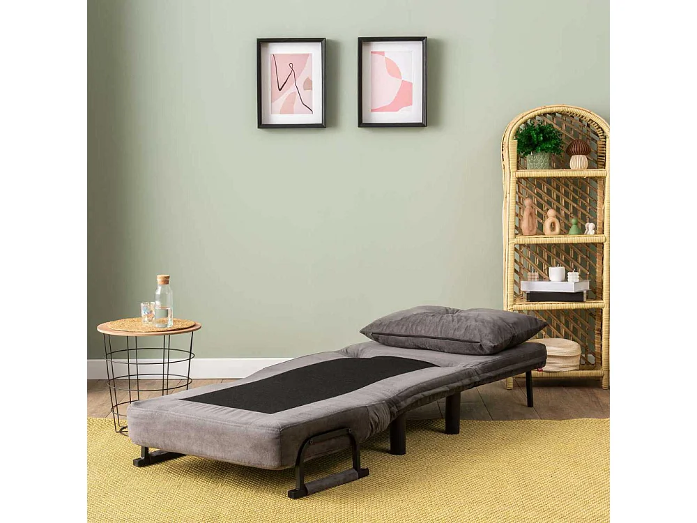 Poltrona-cama de 1 lugar – 75 cm x 50 cm x 75 cm – Cinza – Metal e Poliéster