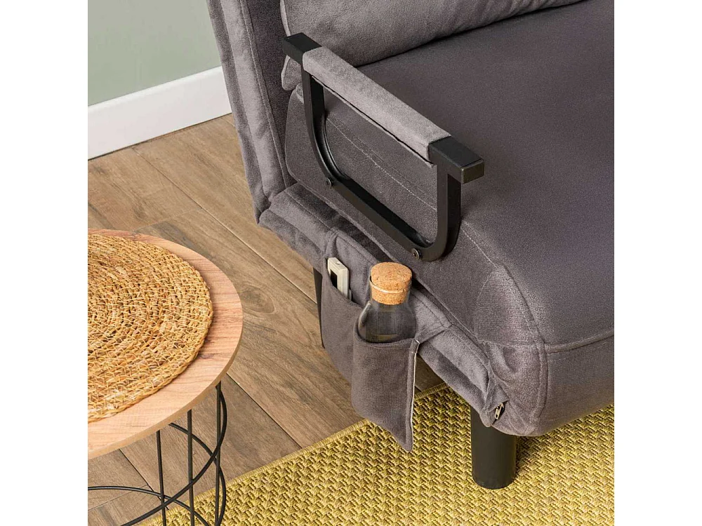 Poltrona-cama de 1 lugar – 75 cm x 50 cm x 75 cm – Cinza – Metal e Poliéster