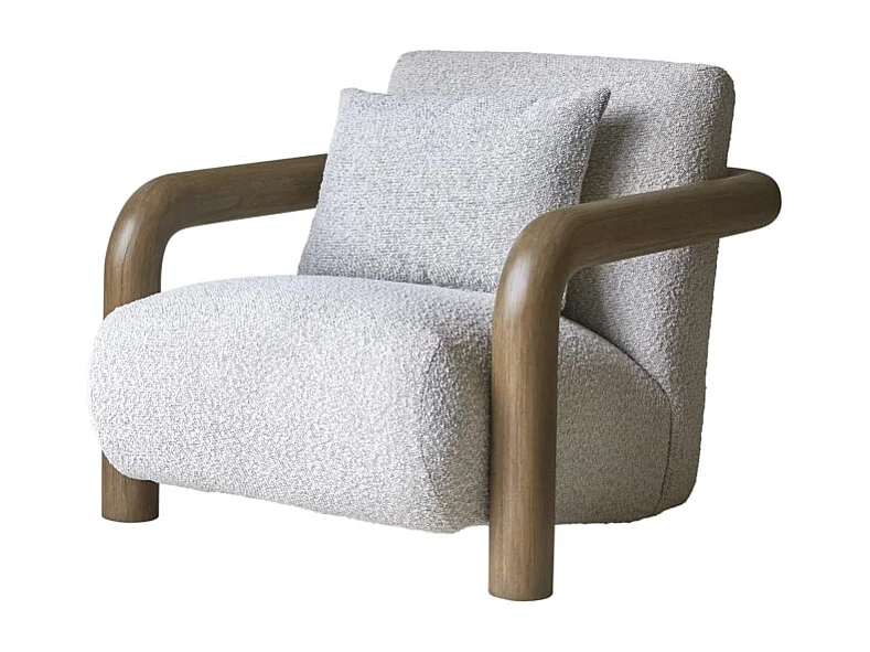 Sessel Nina aus massivem Mindiholz und ecrufarbenem Stoff ,1-Sitz