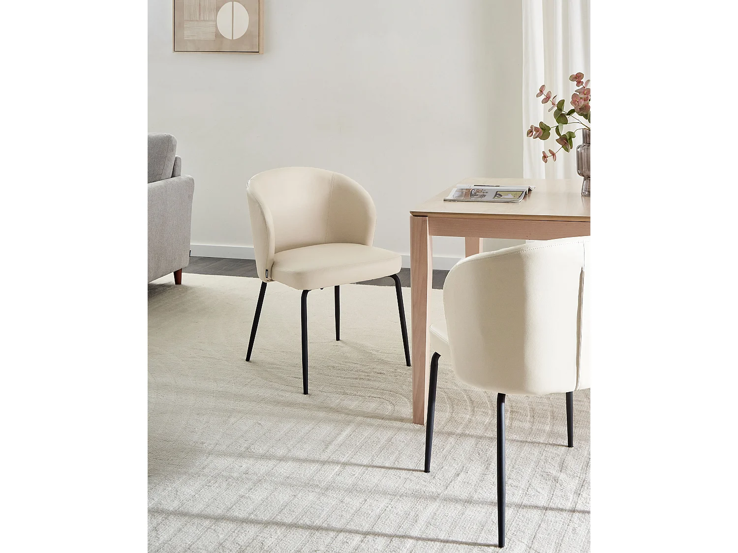 Lot de 2 chaises de salle à manger ZANA Cuir PU Beige clair