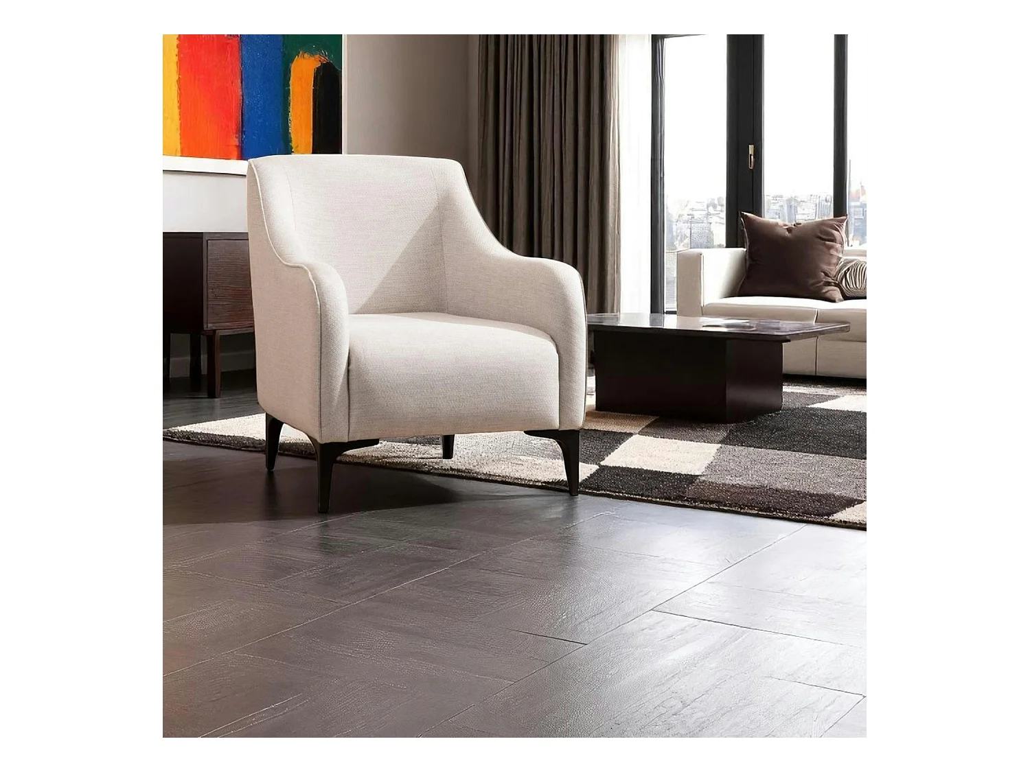 Fauteuil contemporain sable - pieds noirs VILNIUS