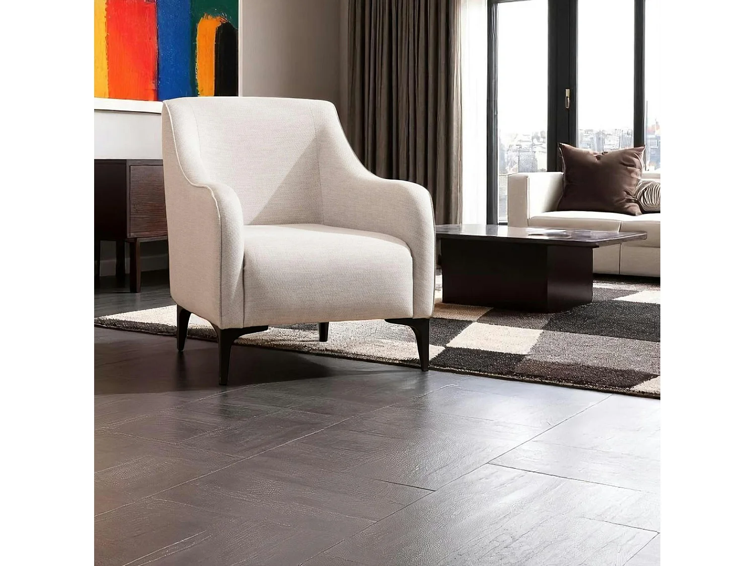 Fauteuil contemporain sable - pieds noirs VILNIUS