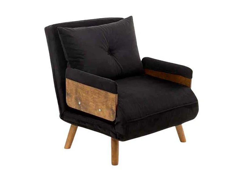 Fotel rozkładany 1-osobowy – 77 cm x 70 cm x 82 cm – Czarny – Metal i tkanina poliestrowa