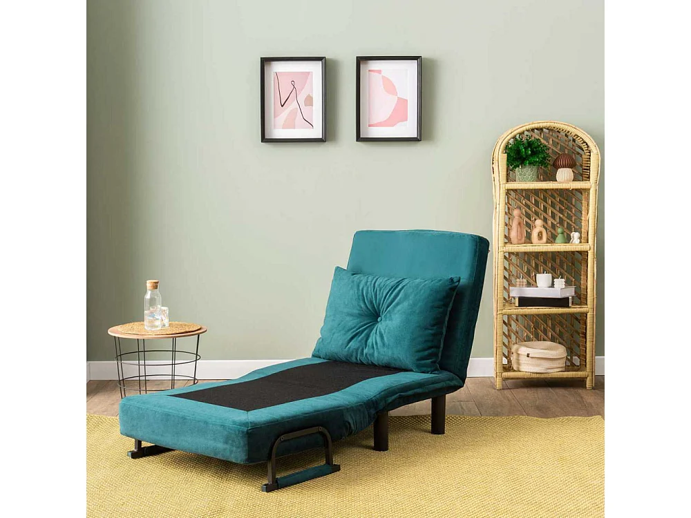 Sillón cama moderno de 1 plaza – 75 x 50 x 75 cm – verde azulado – metal