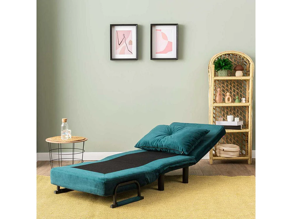 Sillón cama moderno de 1 plaza – 75 x 50 x 75 cm – verde azulado – metal