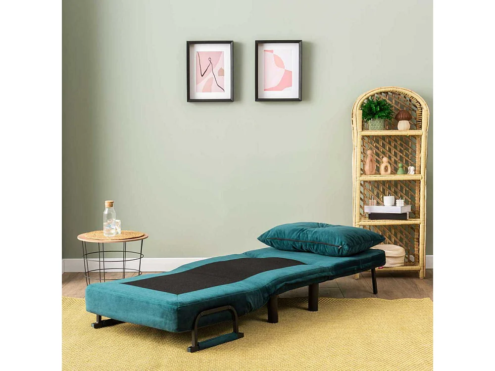 Sillón cama moderno de 1 plaza – 75 x 50 x 75 cm – verde azulado – metal