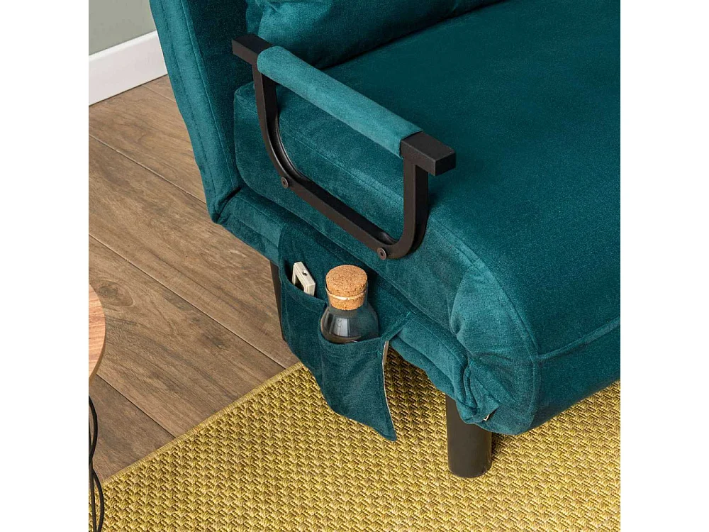 Sillón cama moderno de 1 plaza – 75 x 50 x 75 cm – verde azulado – metal