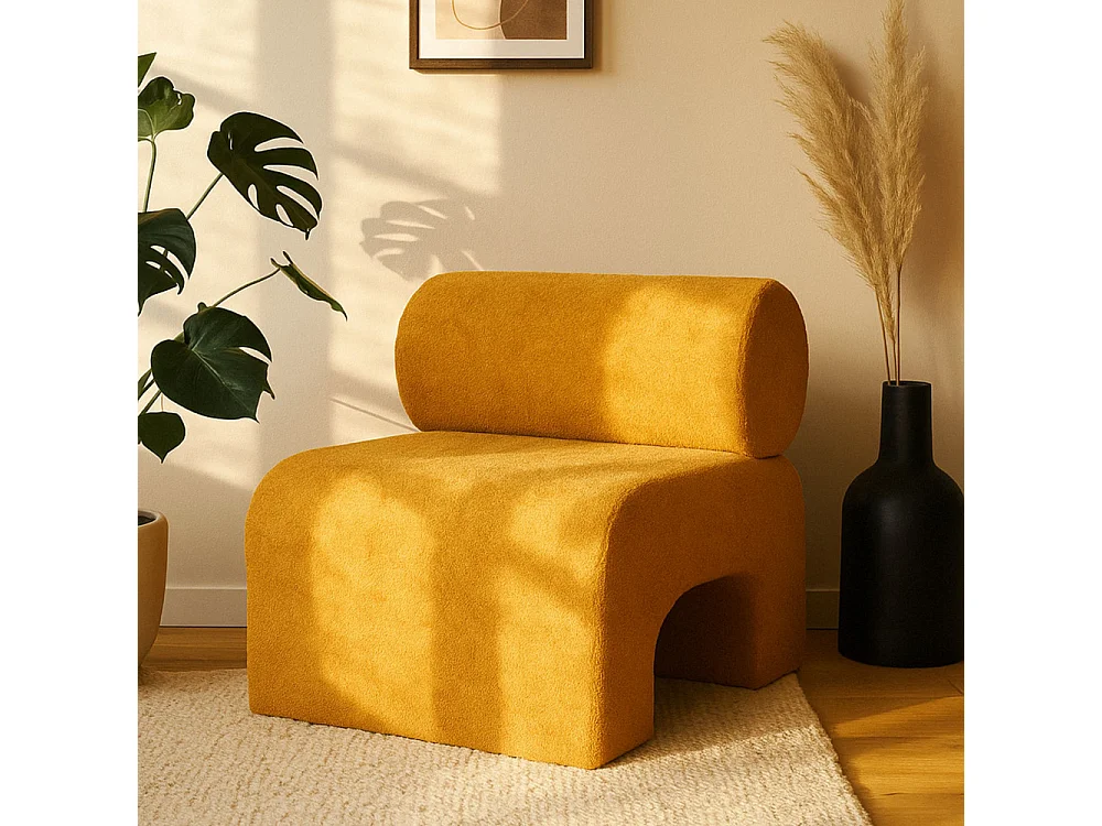 Mour - Fauteuil en tissu doux - Jaune moutarde