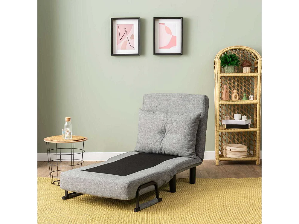 Sillón-cama moderno de 1 plaza – 75 x 50 x 75 cm – gris claro – metal y poliéster