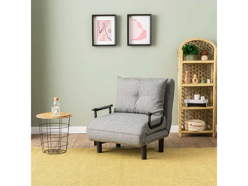 Sillón-cama moderno de 1 plaza – 75 x 50 x 75 cm – gris claro – metal y poliéster