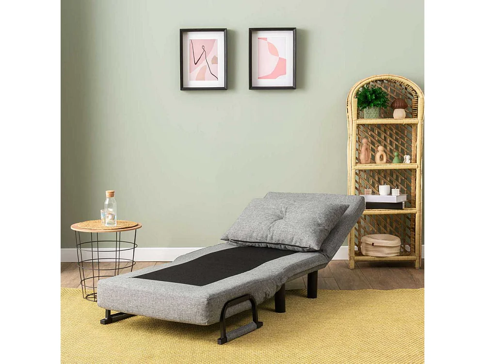 Sillón-cama moderno de 1 plaza – 75 x 50 x 75 cm – gris claro – metal y poliéster