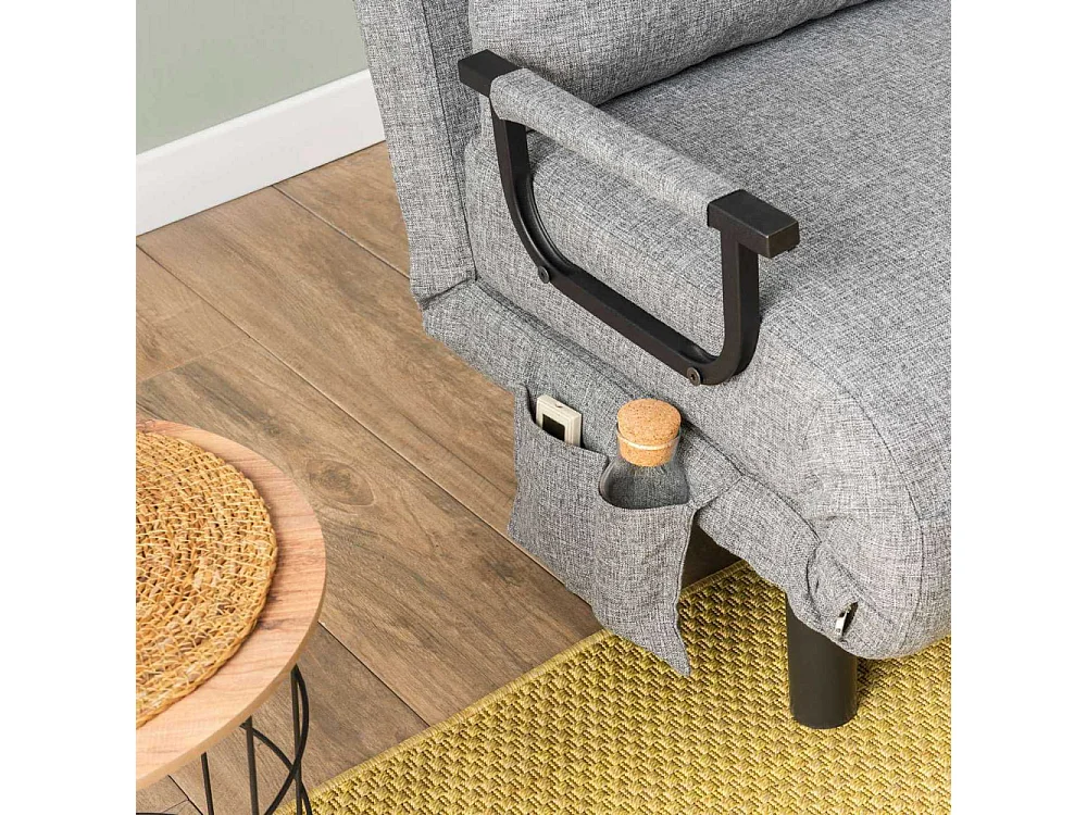 Sillón-cama moderno de 1 plaza – 75 x 50 x 75 cm – gris claro – metal y poliéster