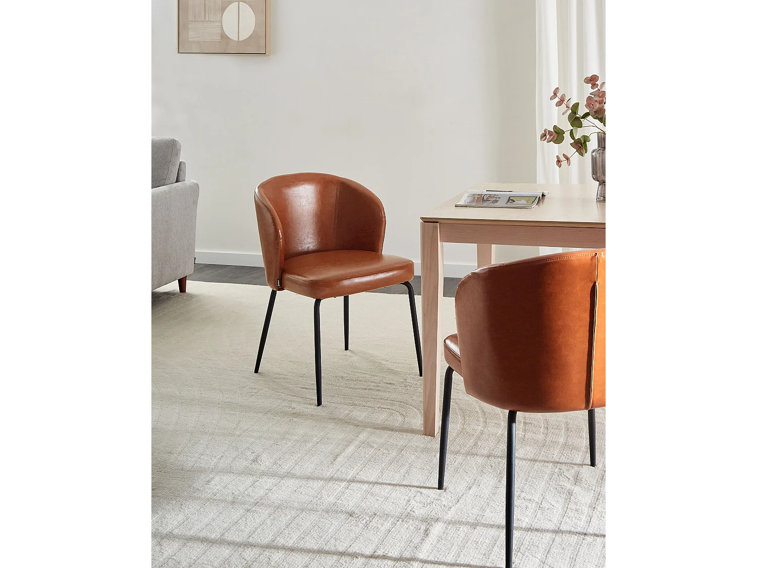 Lot de 2 chaises de salle à manger ZANA Cuir PU Marron doré