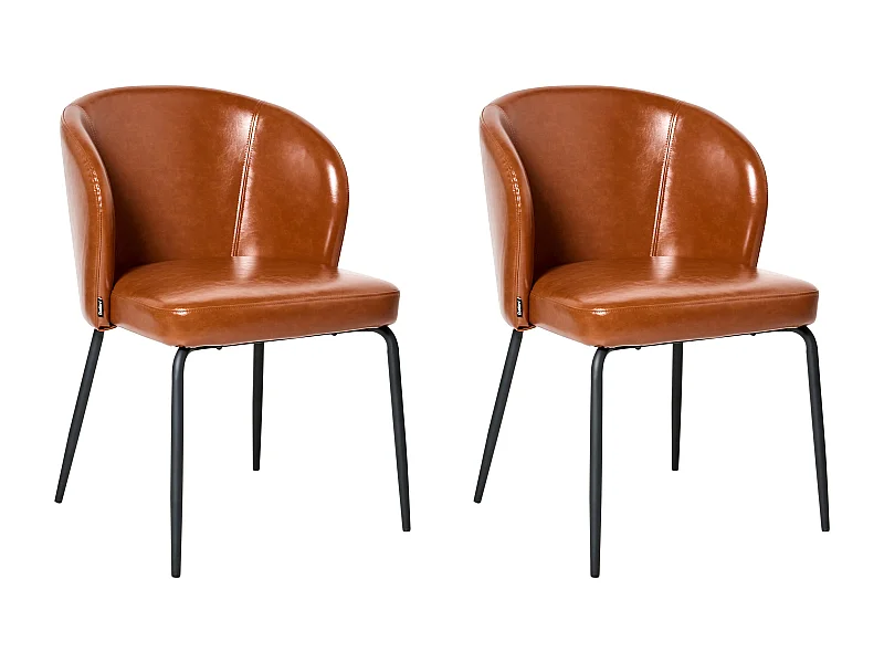 Lot de 2 chaises de salle à manger ZANA Cuir PU Marron doré