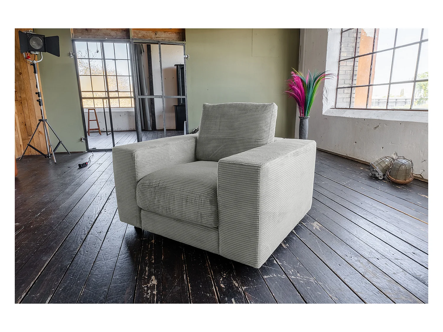 Fauteuil simple - gris clair Velours côtelé - MADELINE