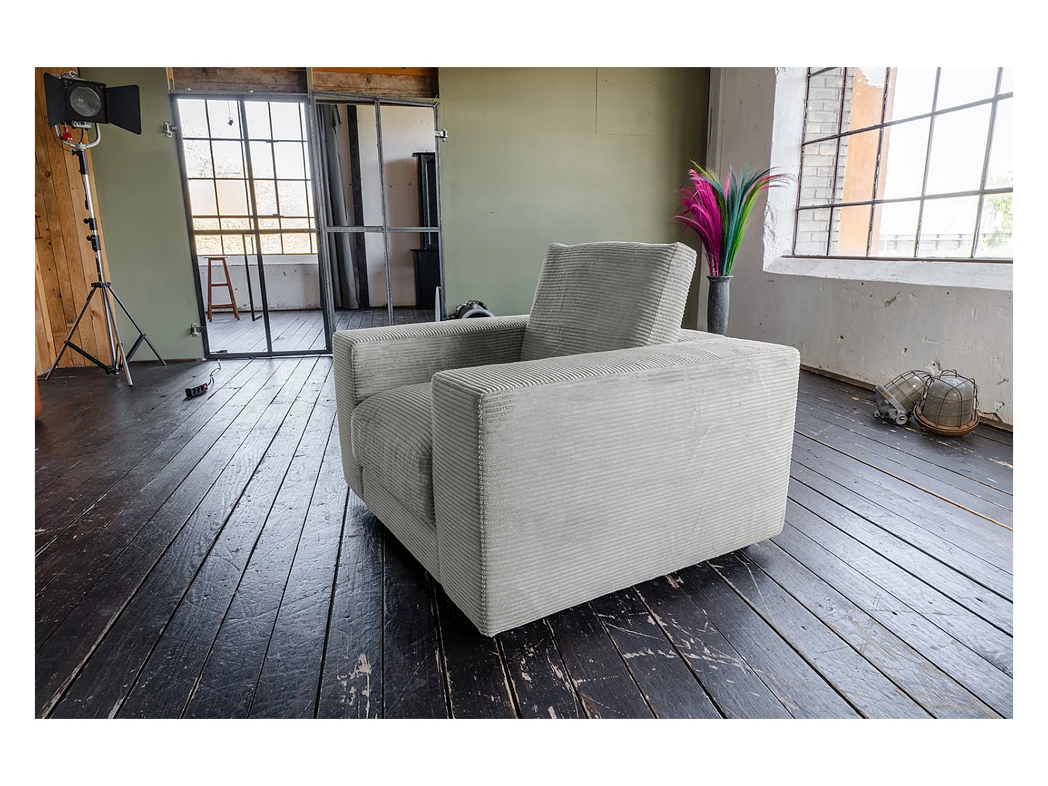 Fauteuil simple - gris clair Velours côtelé - MADELINE