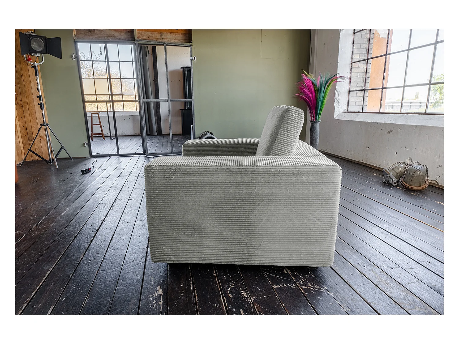 Fauteuil simple - gris clair Velours côtelé - MADELINE