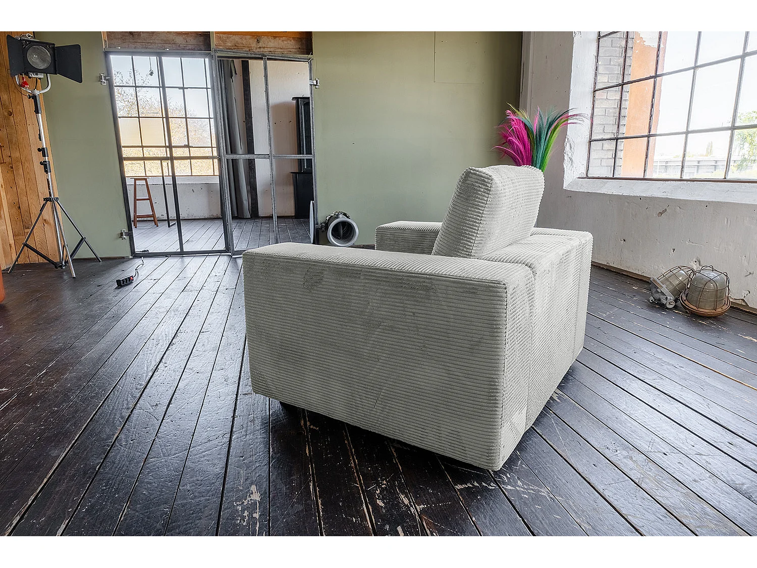 Fauteuil simple - gris clair Velours côtelé - MADELINE