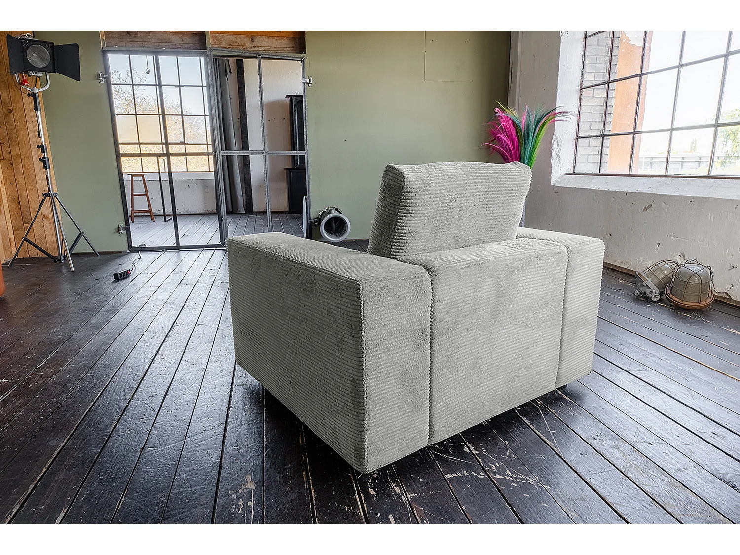 Fauteuil simple - gris clair Velours côtelé - MADELINE