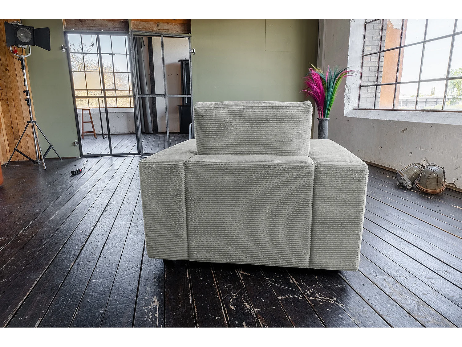 Fauteuil simple - gris clair Velours côtelé - MADELINE