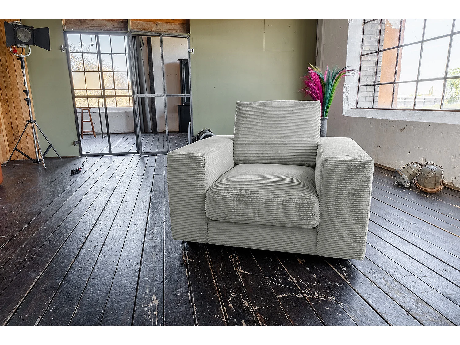 Fauteuil simple - gris clair Velours côtelé - MADELINE