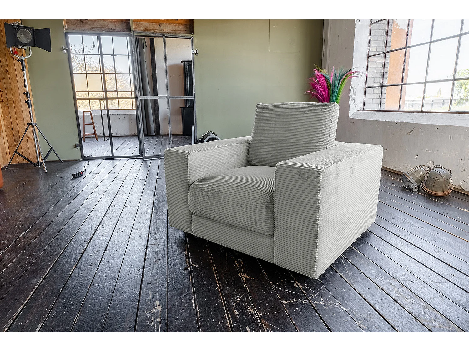 Fauteuil simple - gris clair Velours côtelé - MADELINE