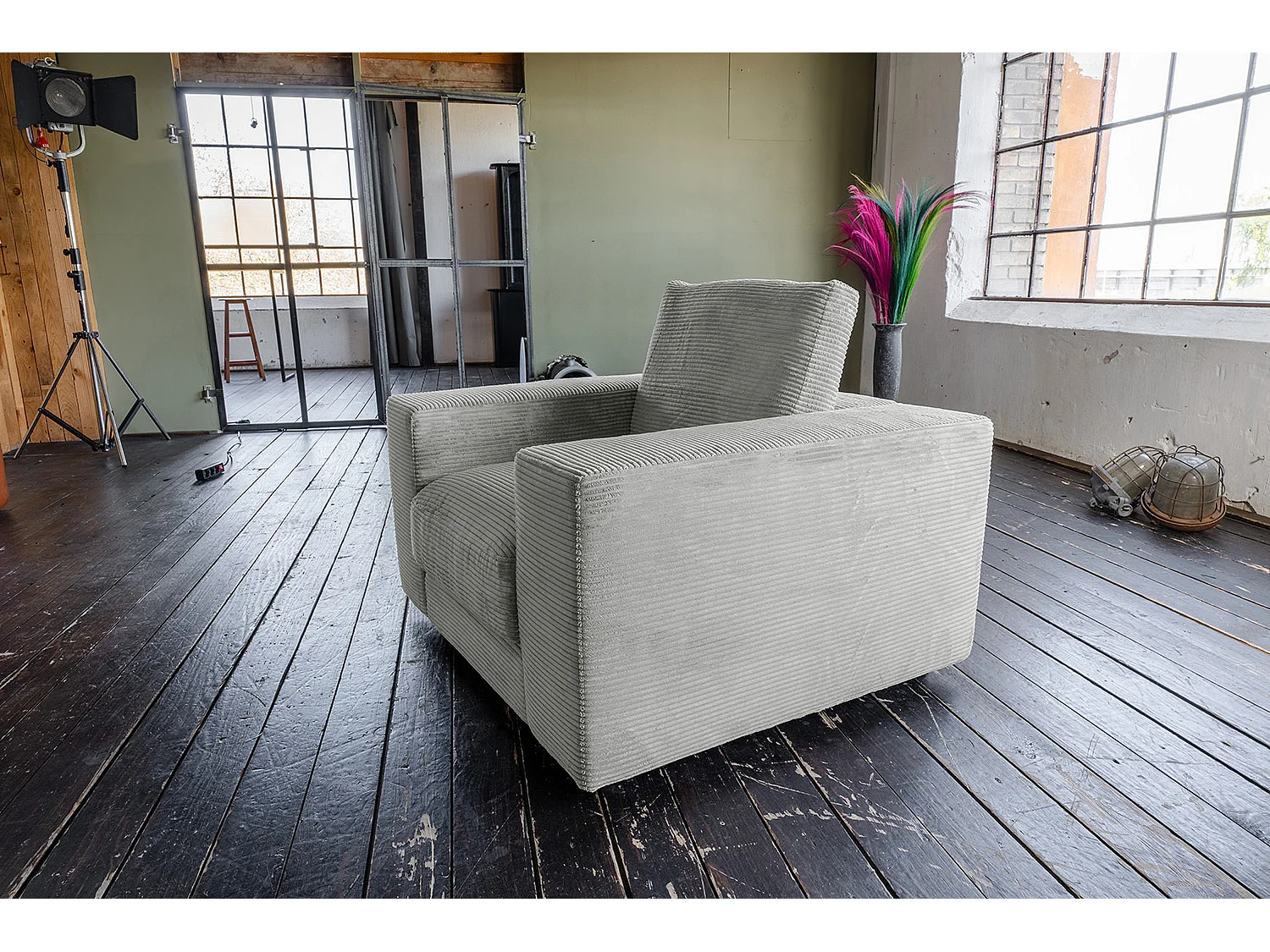 Einzelsessel - Hellgrau Cord - MADELINE