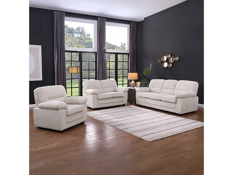 Ensemble canapé 3 places + 2 places + fauteuil en velours côtelé beige LINCOLN