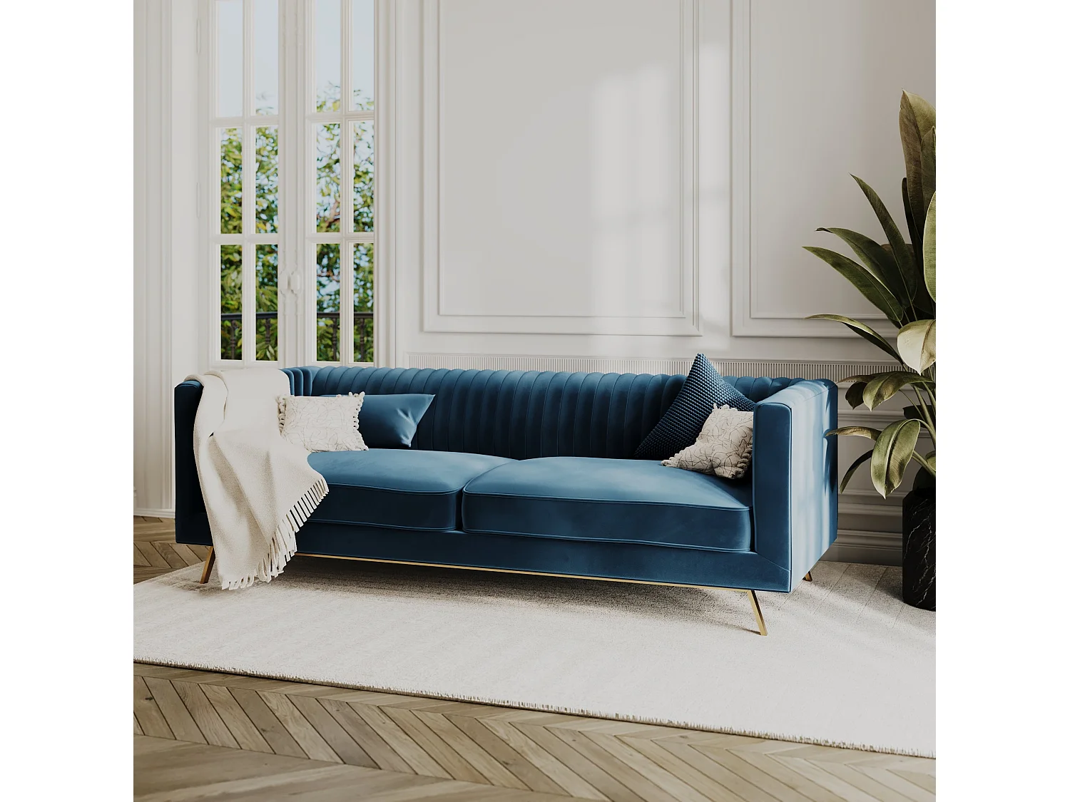 Set di divani in velluto blu 5 posti - Gatsby