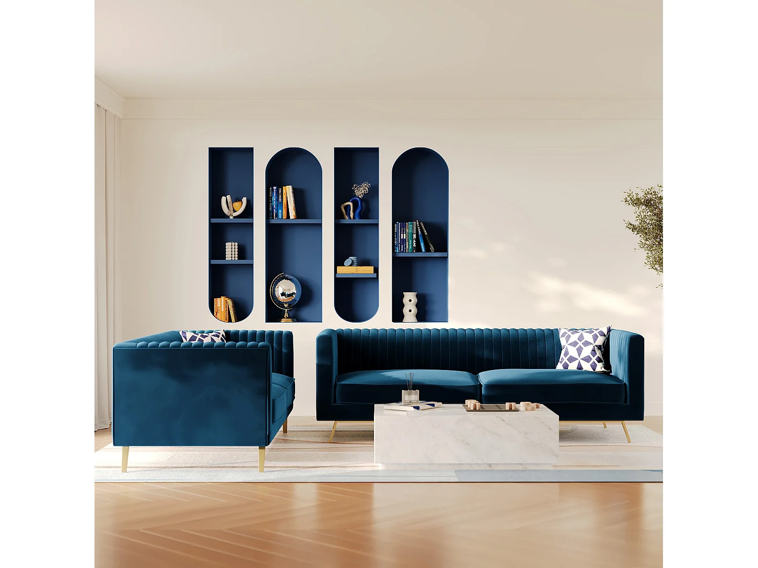 Set di divani in velluto blu 5 posti - Gatsby