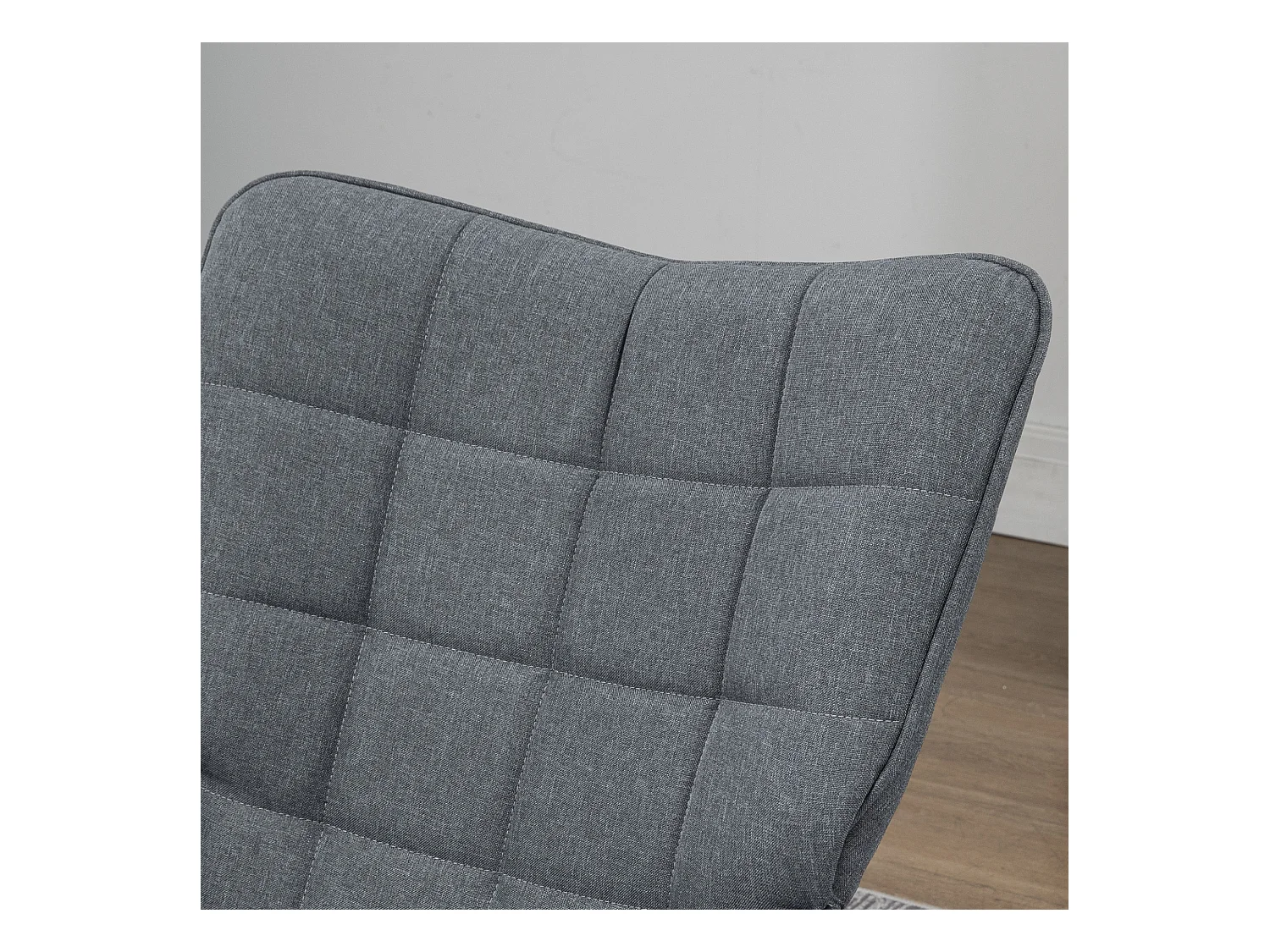 Fauteuil à bascule avec tabouret, tissu en lin gris