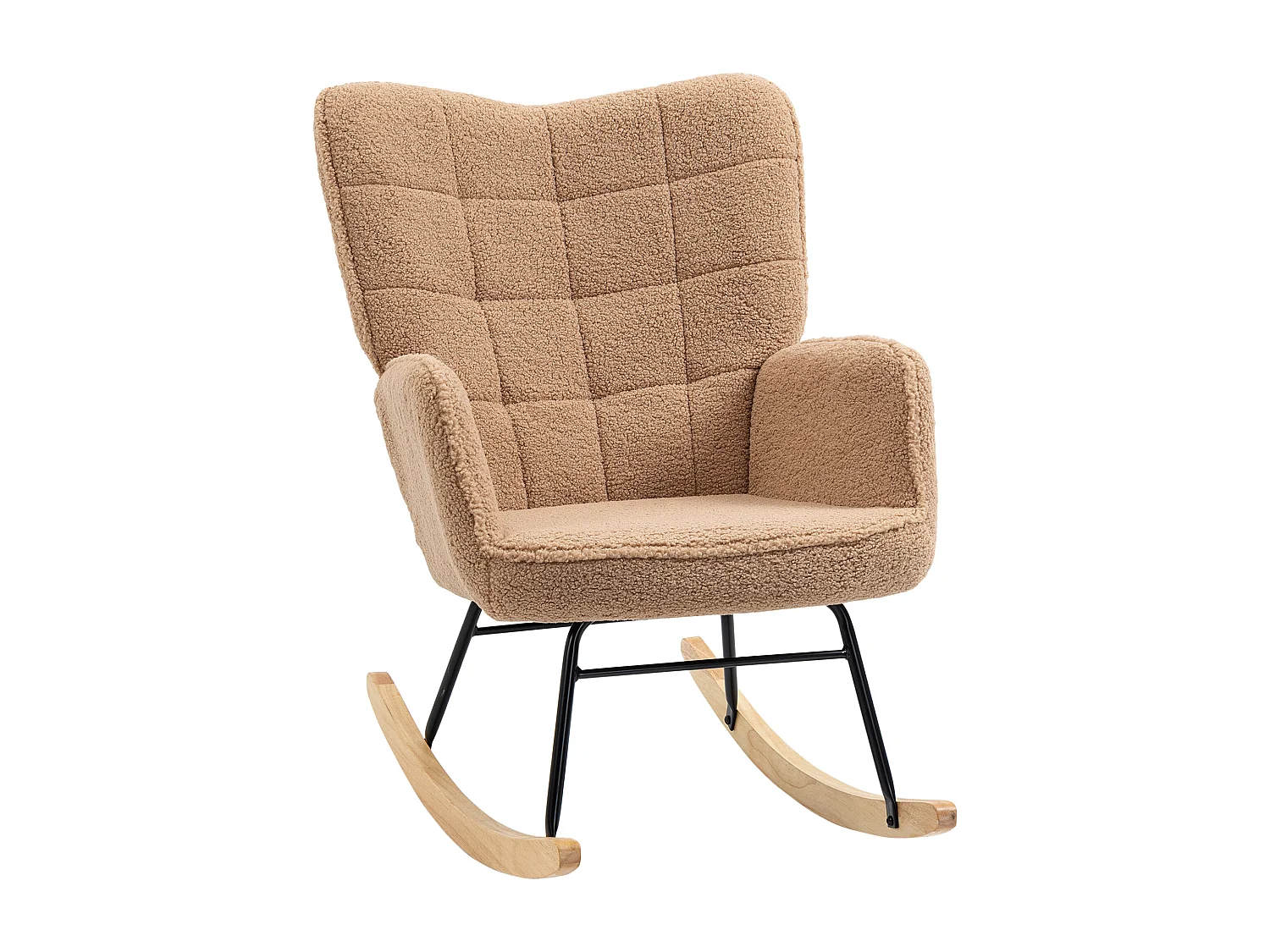 Fauteuil à bascule en velours bouclé brun, chaise à bascule avec accoudoirs