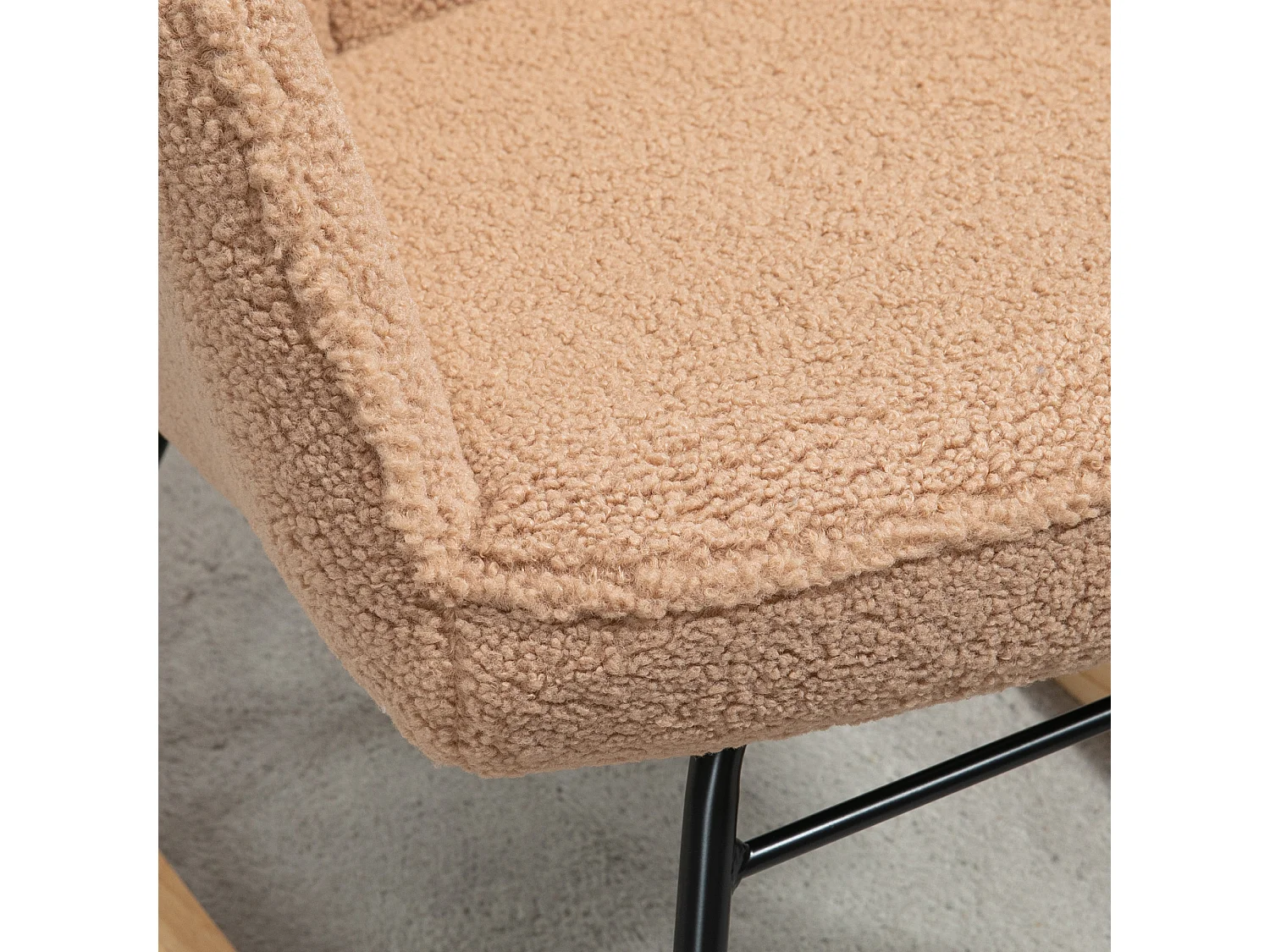 Fauteuil à bascule en velours bouclé brun, chaise à bascule avec accoudoirs