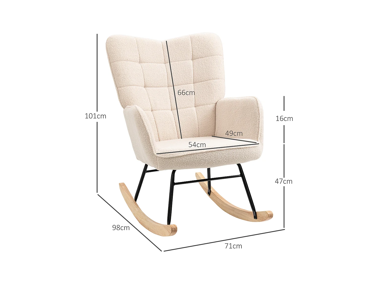 Fauteuil à bascule en velours bouclé beige, chaise à bascule avec accoudoirs